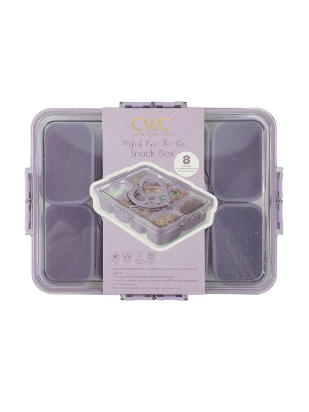 Cook nwt With Color Sparkle with Lid Snack Box Food Storage Container Purple